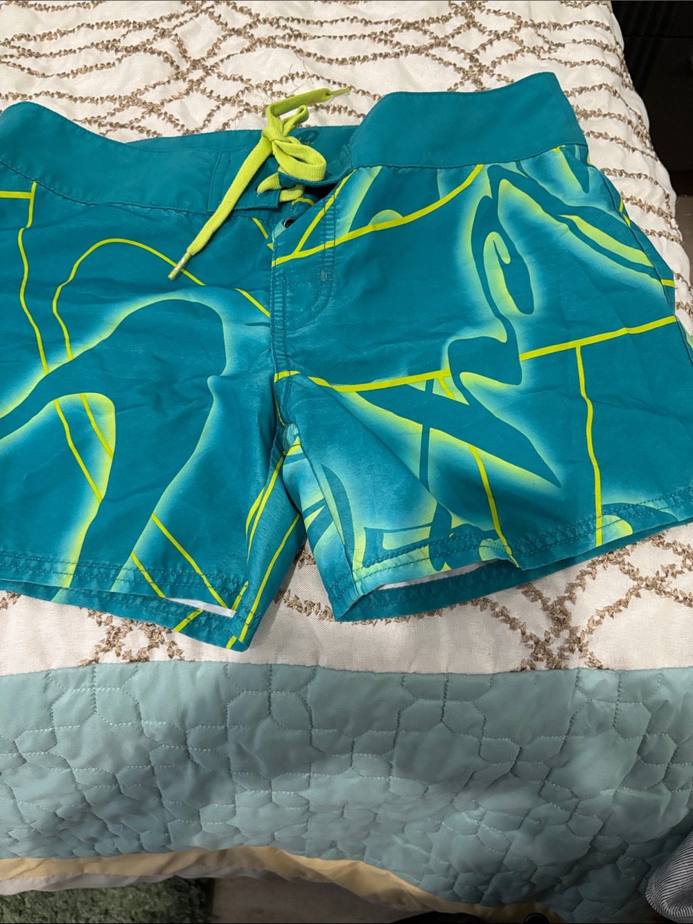 Men's Teal Athletic Swim Shorts with Lime Accents